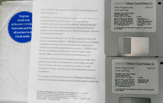 Demo Program from Lotus and Sony - Lotus 1-2-3 Release 3 and Release 2.2 - 1989
