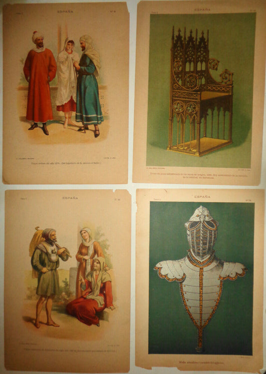 ESPANA ornamentation - lot of four lithographs circa 1890 by J. Aleu, Barcelona.