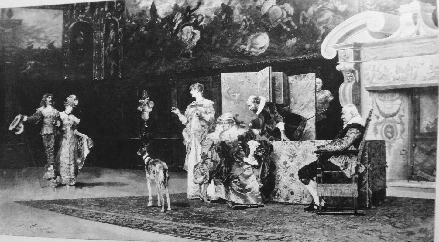 Der erste Besuch bei der Großmutter, by Prof. Francesco Vinea  --  1884 Original