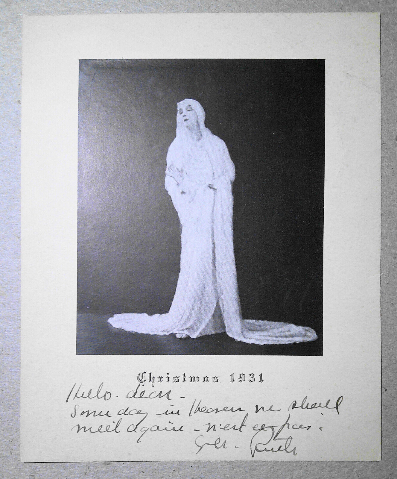 Ruth St. Denis, dancer, SIGNED Photo, Christmas 1931. Original. 6.5 x 5 inches.
