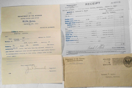 1915 Notice of Allowance, Department of the Interior Land Office, Helena Montana