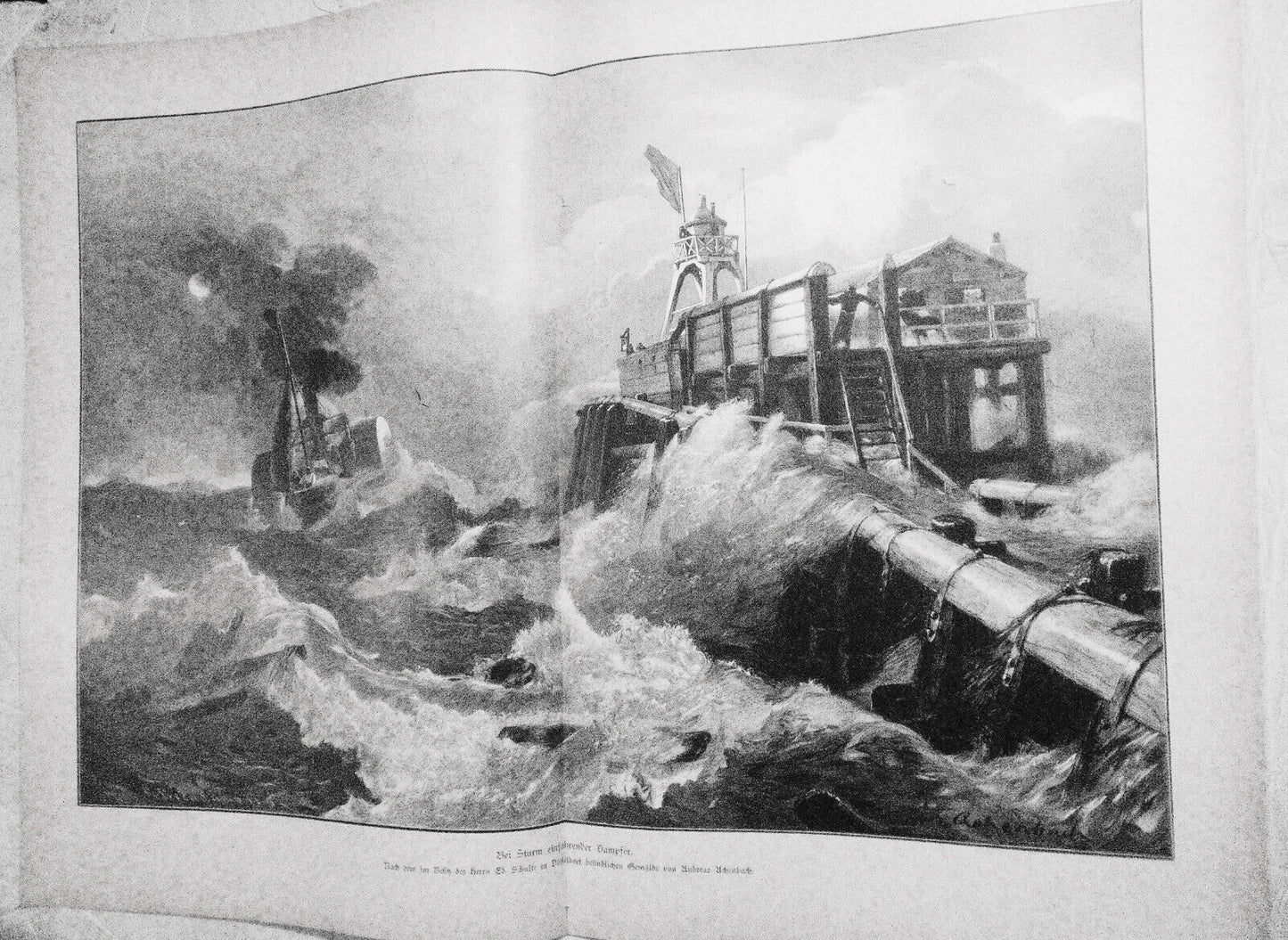 Bei Sturm Einfahrender Dampfer, by Andreas Achenbach -  1886 Original  22x16 in.