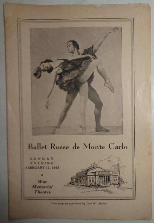 BALLET RUSSE de MONTE CARLO:  PROGRAM - FEB 11, 1945 War Memorial Theatre, NJ