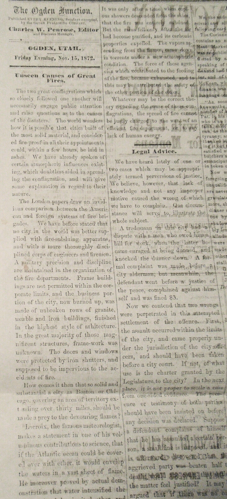 The Ogden Junction, November 15, 1872 -  Utah - Extraordinary female crime life