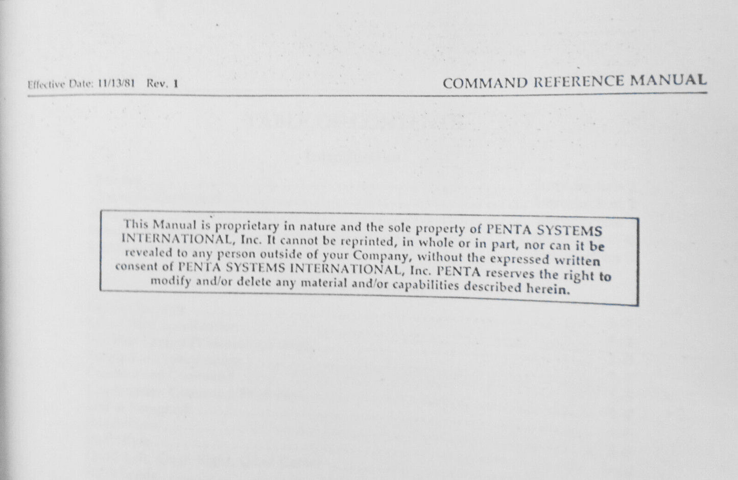 Penta Systems International Command Reference Manual 1981