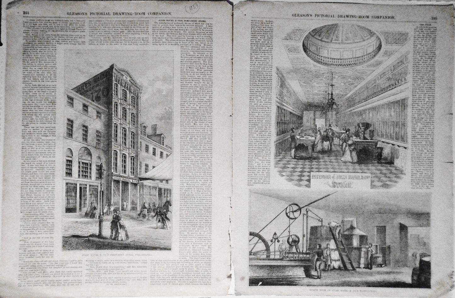 Jules Hauel & Co's Perfumery Store - 1853 - Original 2 Pages, Story & 3 Prints