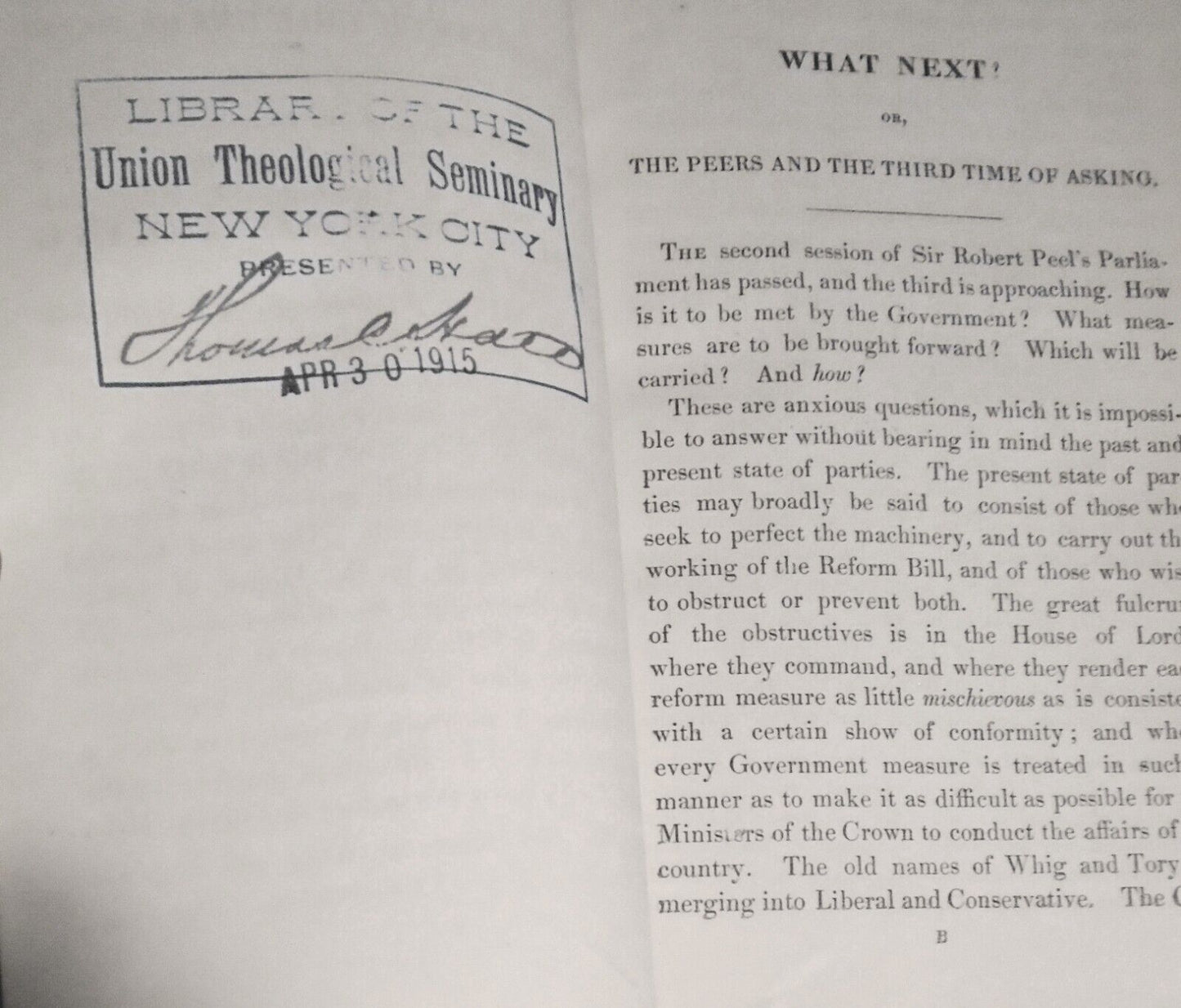 1837 What Next? Or the Peers and the Third Time of Asking. By Sir Henry Rich.