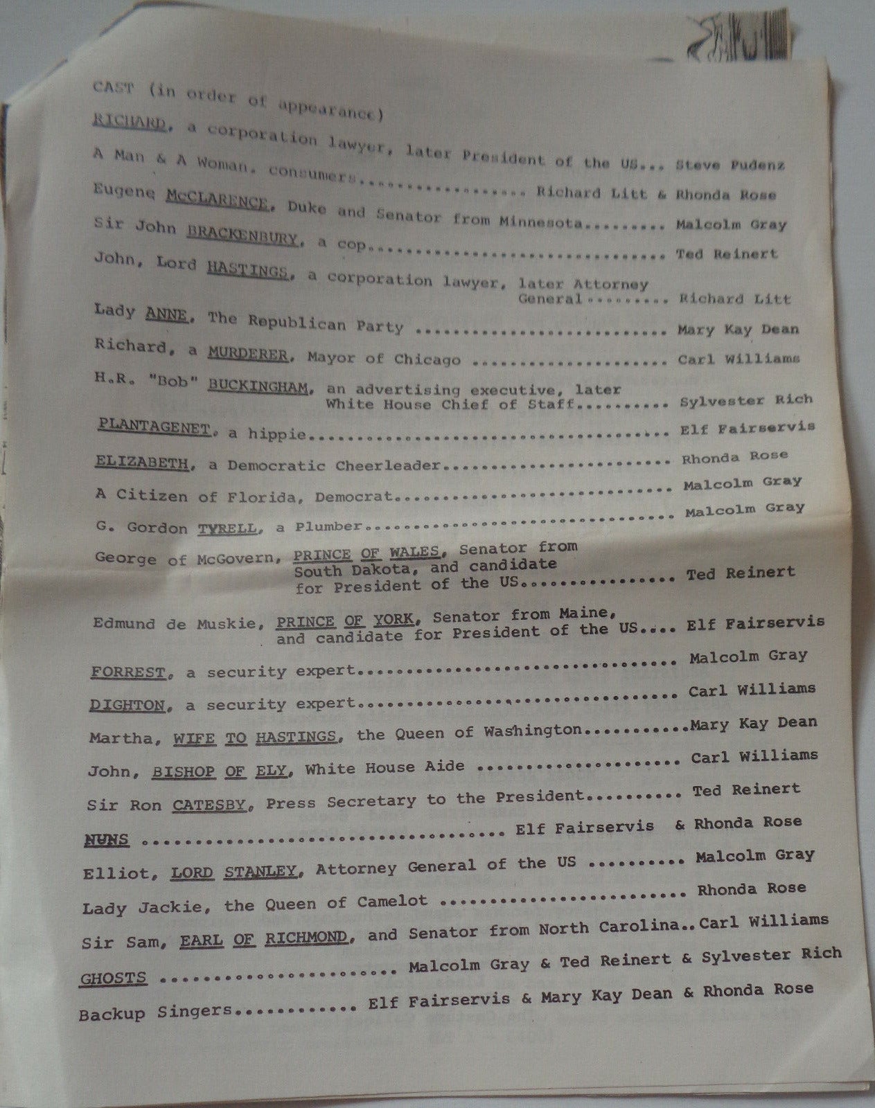 DICK DETERRED - 1982 PROGRAM - WILLIAM REDFIELD THEATRE, Off-Broadway, NYC.