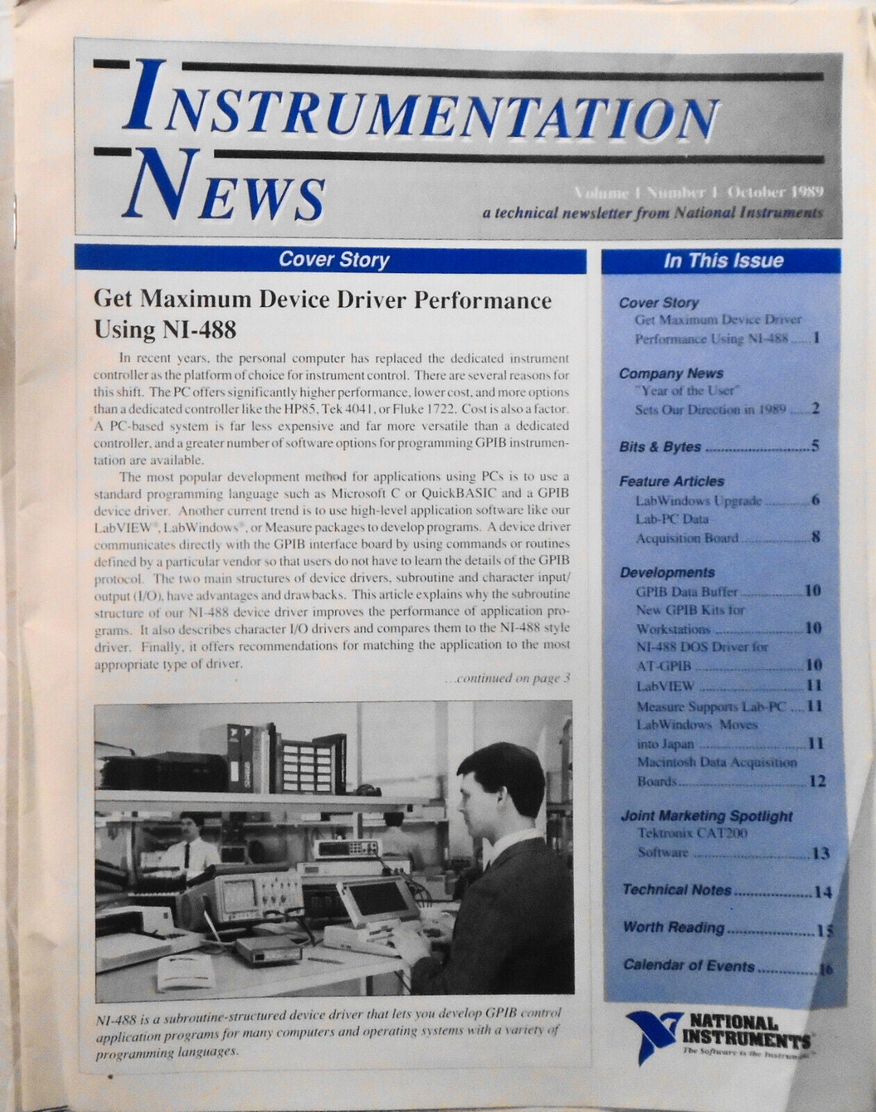 Instrumentation News, by National Instruments - Premiere Issue - October 1989