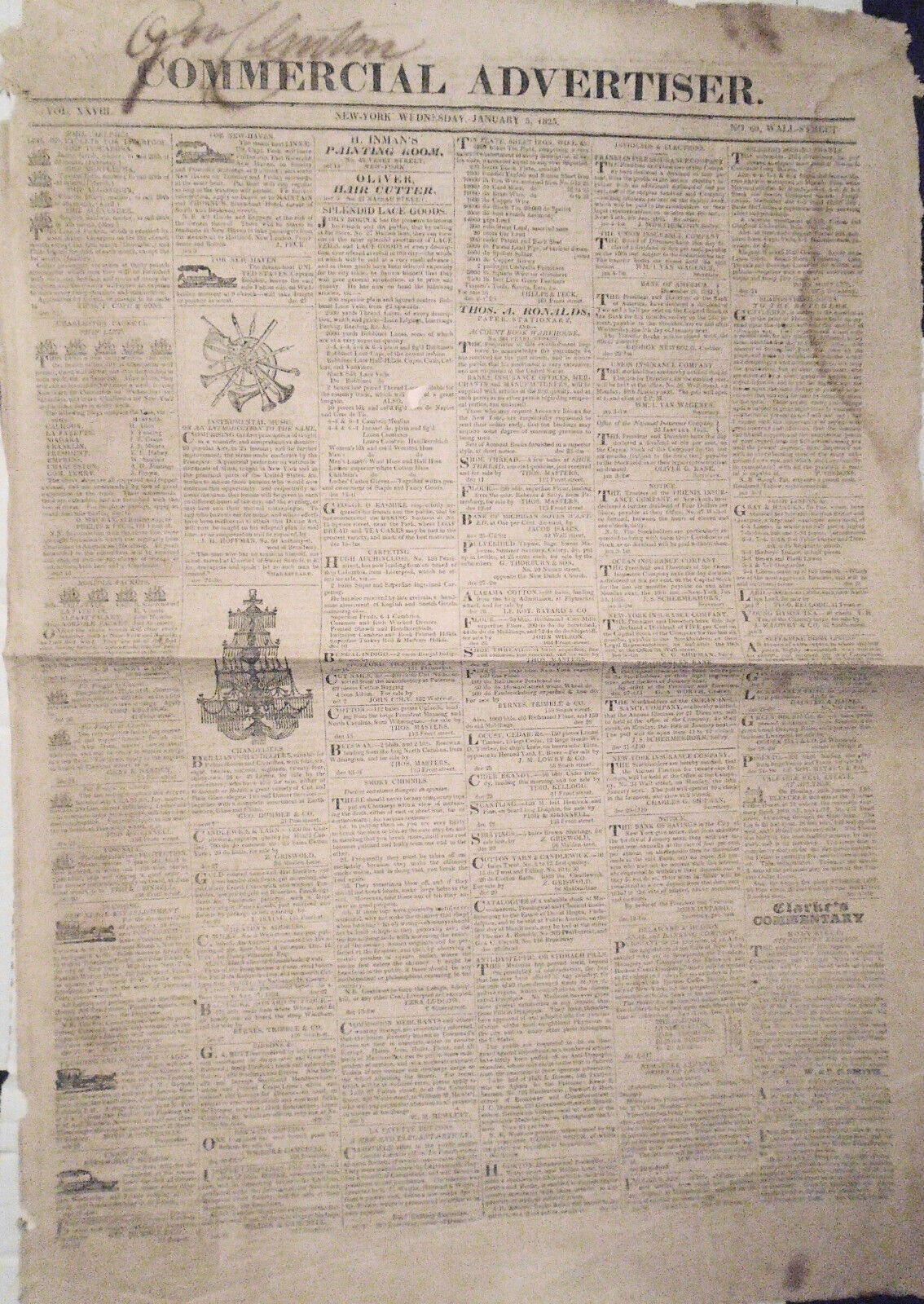 Commercial Advertiser, January 5, 1825 - Governor DeWitt Clinton's copy