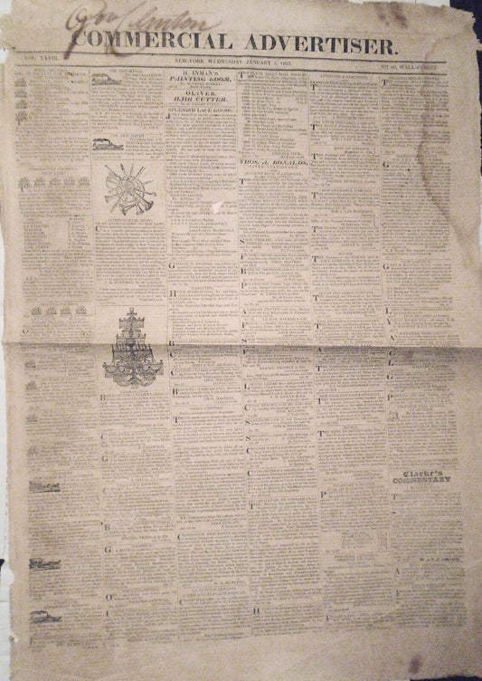 Commercial Advertiser, January 5, 1825 - Governor DeWitt Clinton's copy