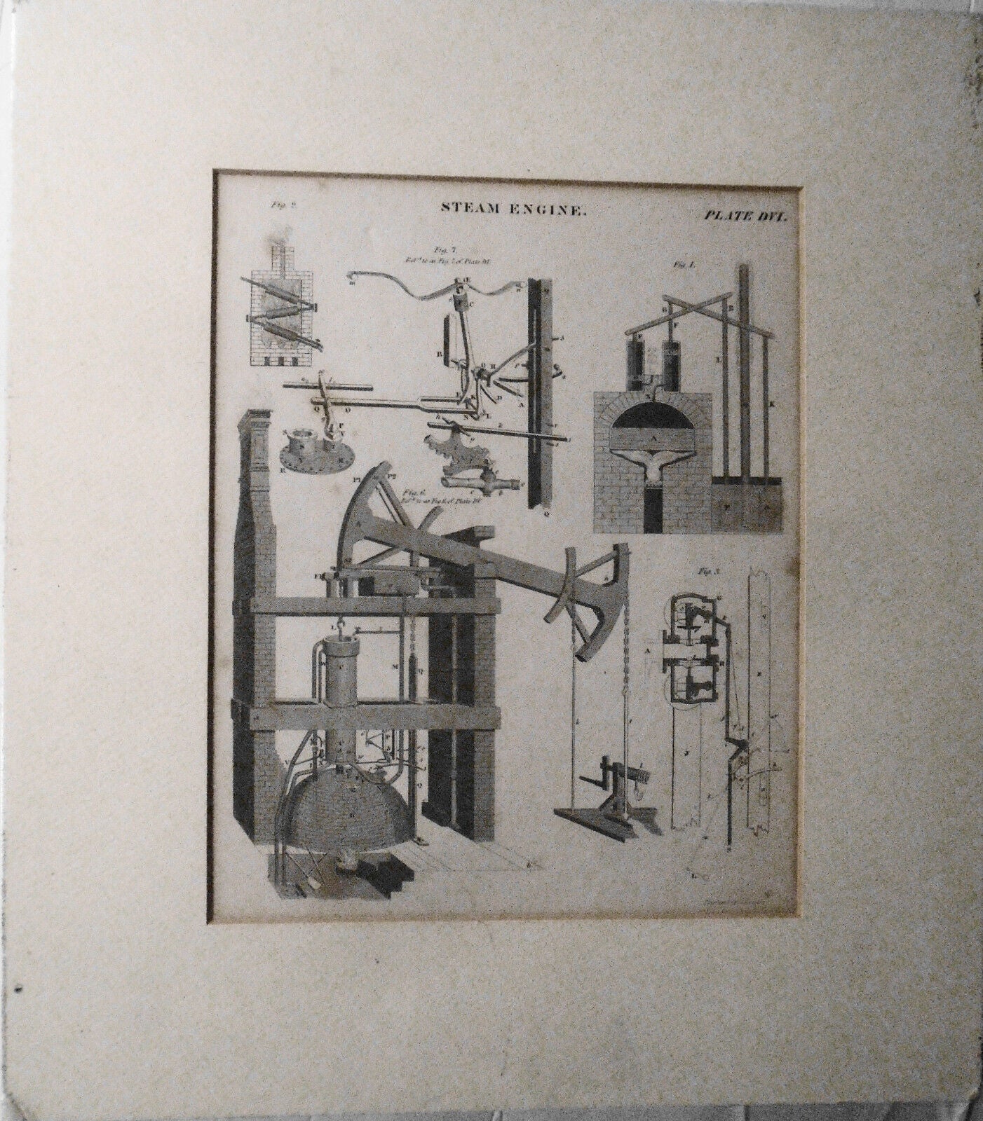 1832 STEAM ENGINE, engraved by Joseph Yeager - original antique print. Matted.