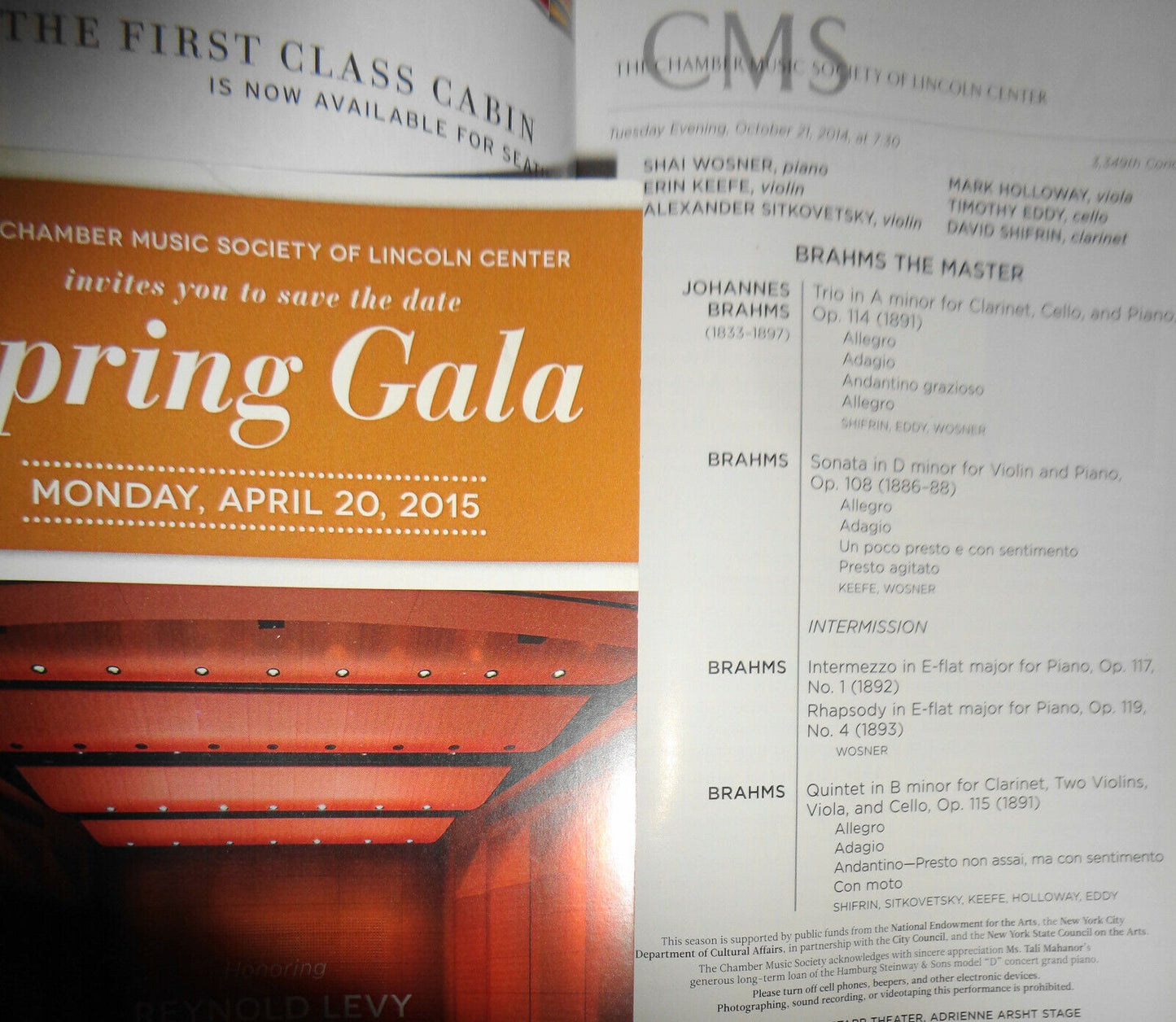 9 Chamber Music Sociery Playbills lot, 2014-15 Lincoln Center, NYC