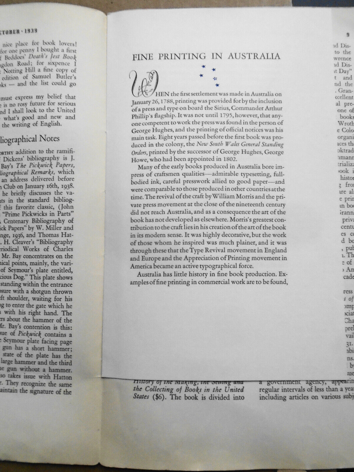 Book Collector's Packet October 1939 - Art Appreciation; Australia Fine Printing
