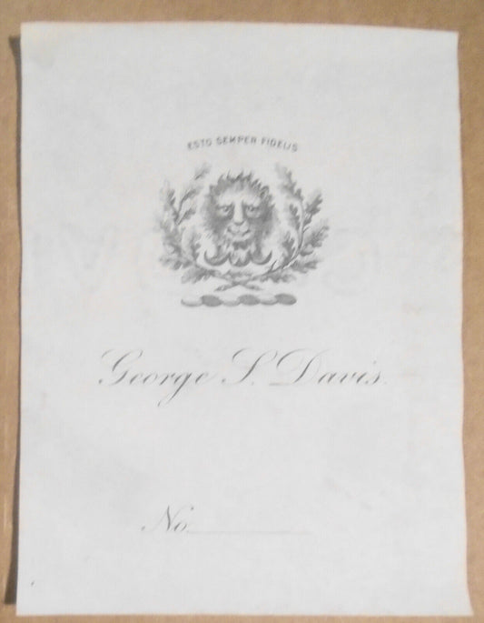 George L. Davis - Ex Libris Bookplate. "Esto semper fidelis"  Be always faithful