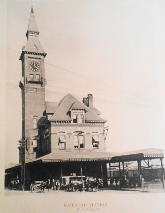Railroad Station, Fitchburg Massachusetts print - early 1900s - 13.75" X 10.25"