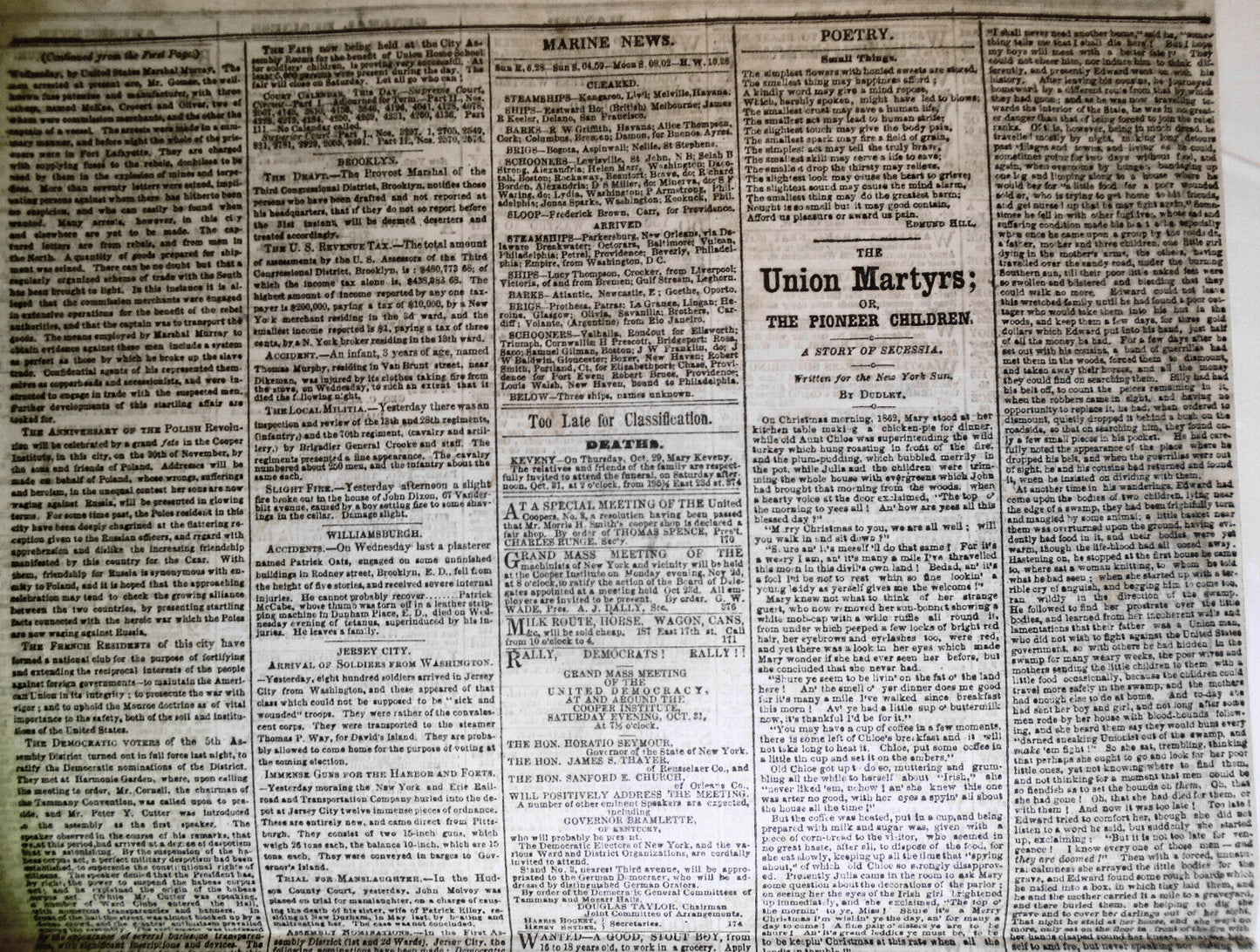 The New York Sun, October 30, 1863 - Civil War news from Tennessee, Virginia etc