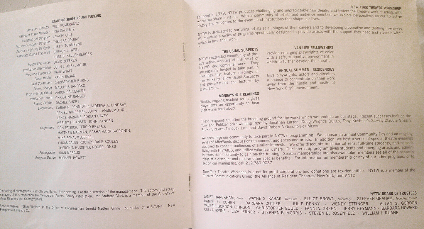 Shopping and F*cking - Souvenir Program - 1998 New York Theatre Workshop