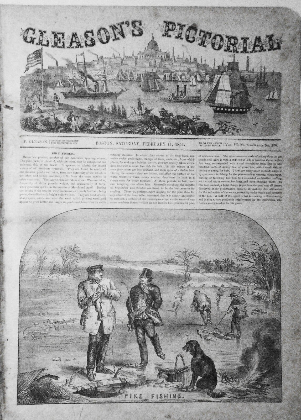 Gleason's Pictorial February 11, 1854 - Pike Fishing, Daguerre's Monument, etc