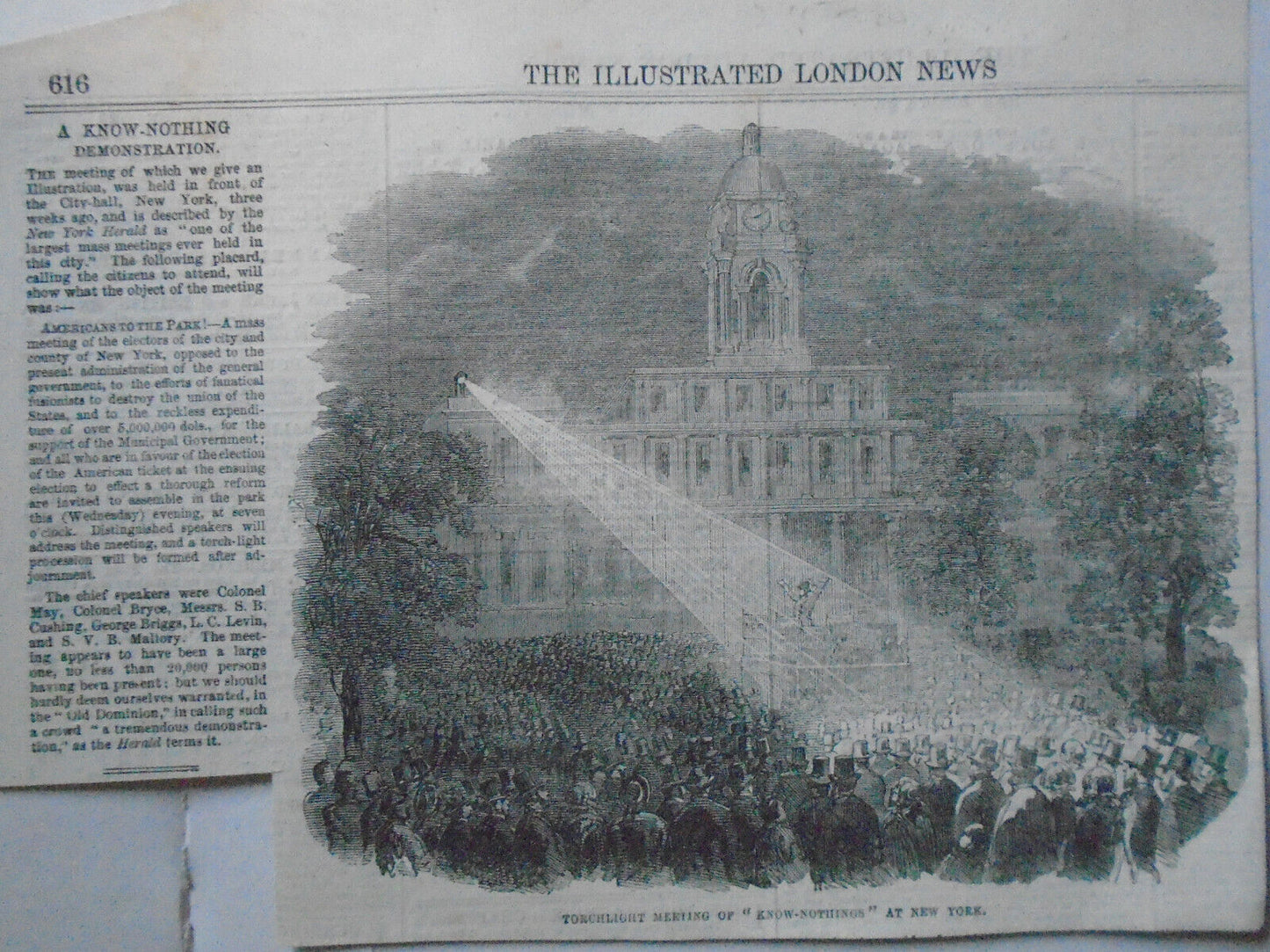 1855 Torchlight Meeting Of "Know-nothings" At New York - Illustrated London News