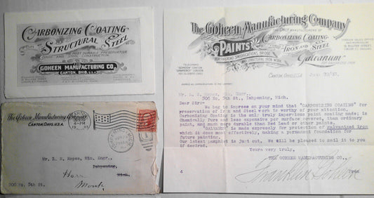 1903 Goheen Manufacturing Company Sales letter & brochure: "Carbonizing Coating"