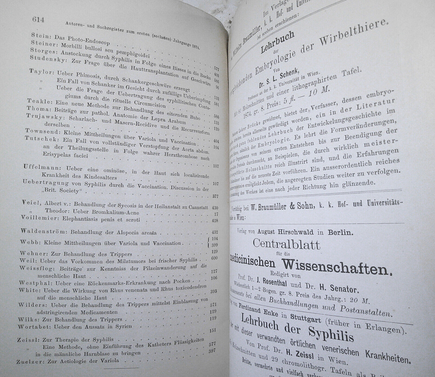 Vierteljahresschrift Fur Dermatologie Und Syphilis. I  Jahrang 1874 Viertes Heft