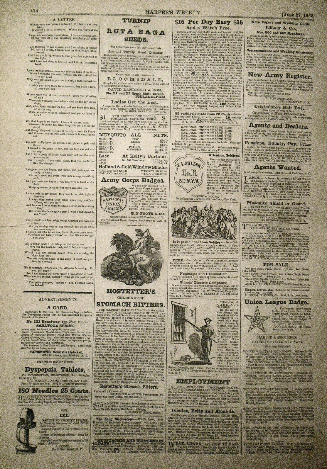 Harper's Weekly June 27, 1863 - Civil War reports / Map of Theatre of Operations