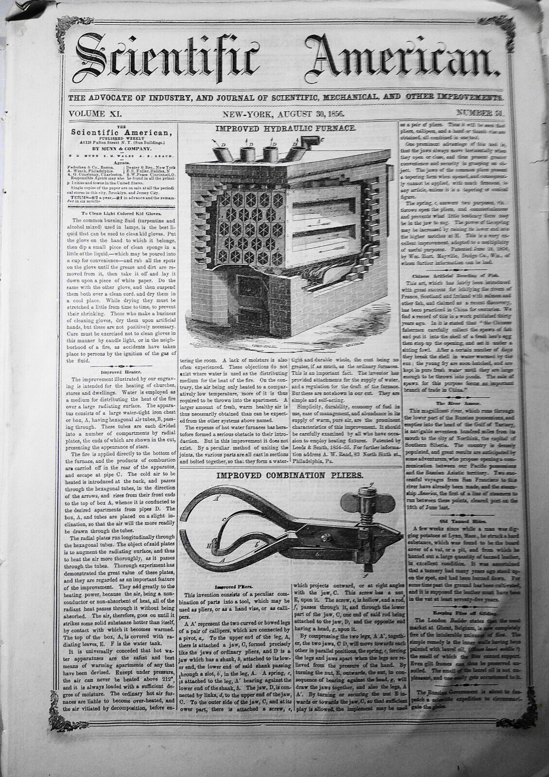 Scientific American, August 30, 1856. Michael Faraday on Silvering Glass; etc