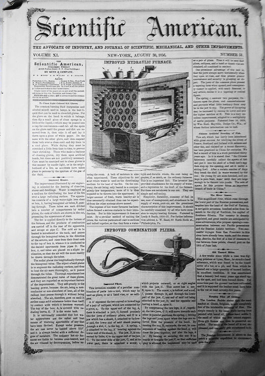 Scientific American, August 30, 1856. Michael Faraday on Silvering Glass; etc