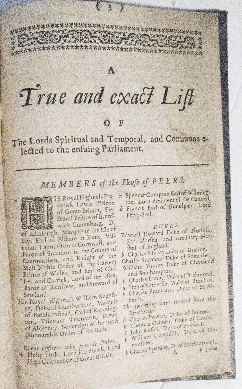 1741 A true & exact list of the lords spiritual & temporal, also of knights...