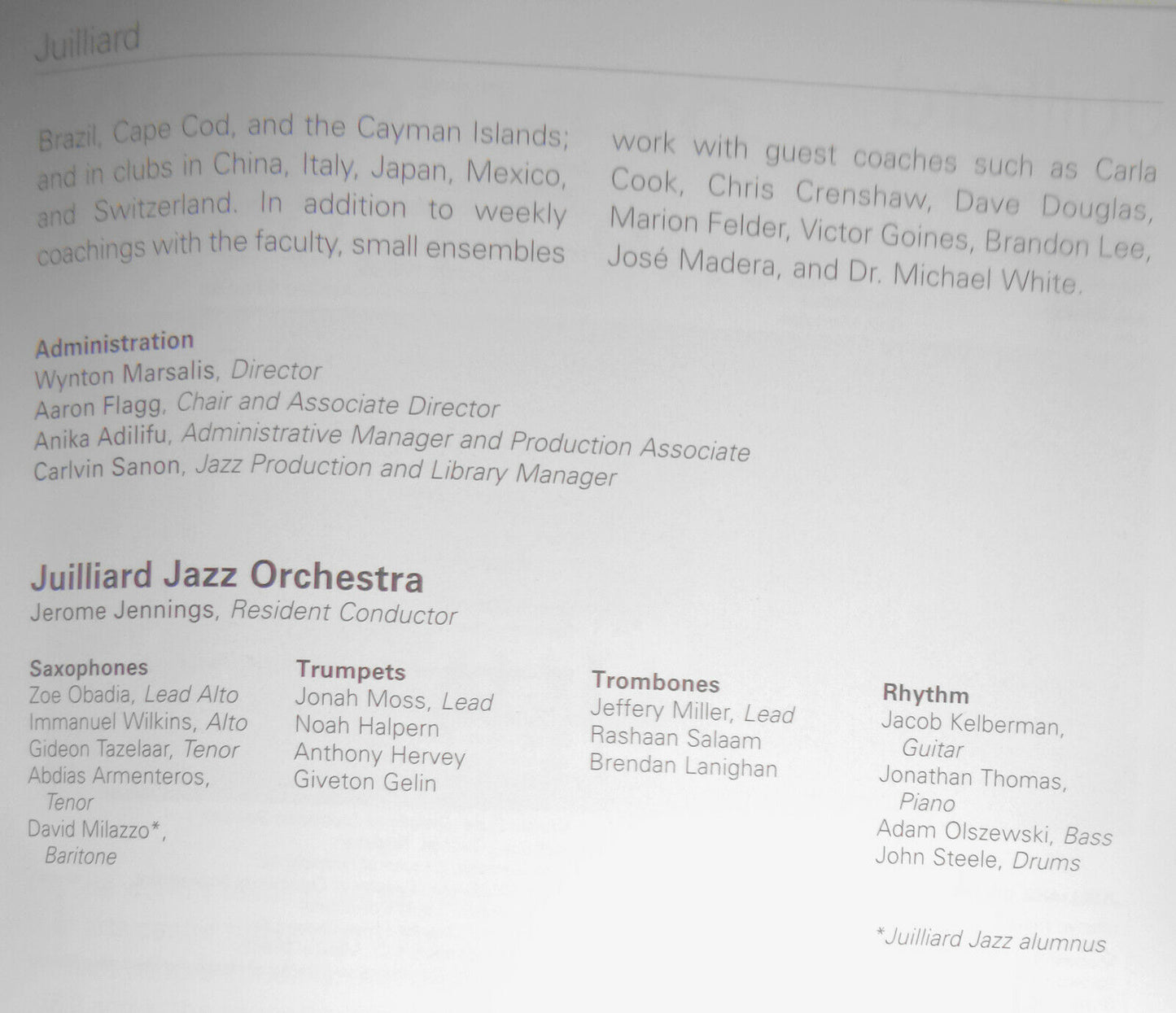 Juilliard Jazz Orchestra Playbill April 2019 - Jelly Roll Morton, Thelonius Monk