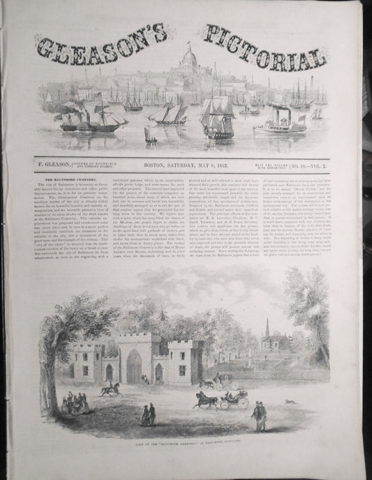 Gleason's Pictorial - Complete Original Issue - May 8, 1852. Baltimore Cemetery.