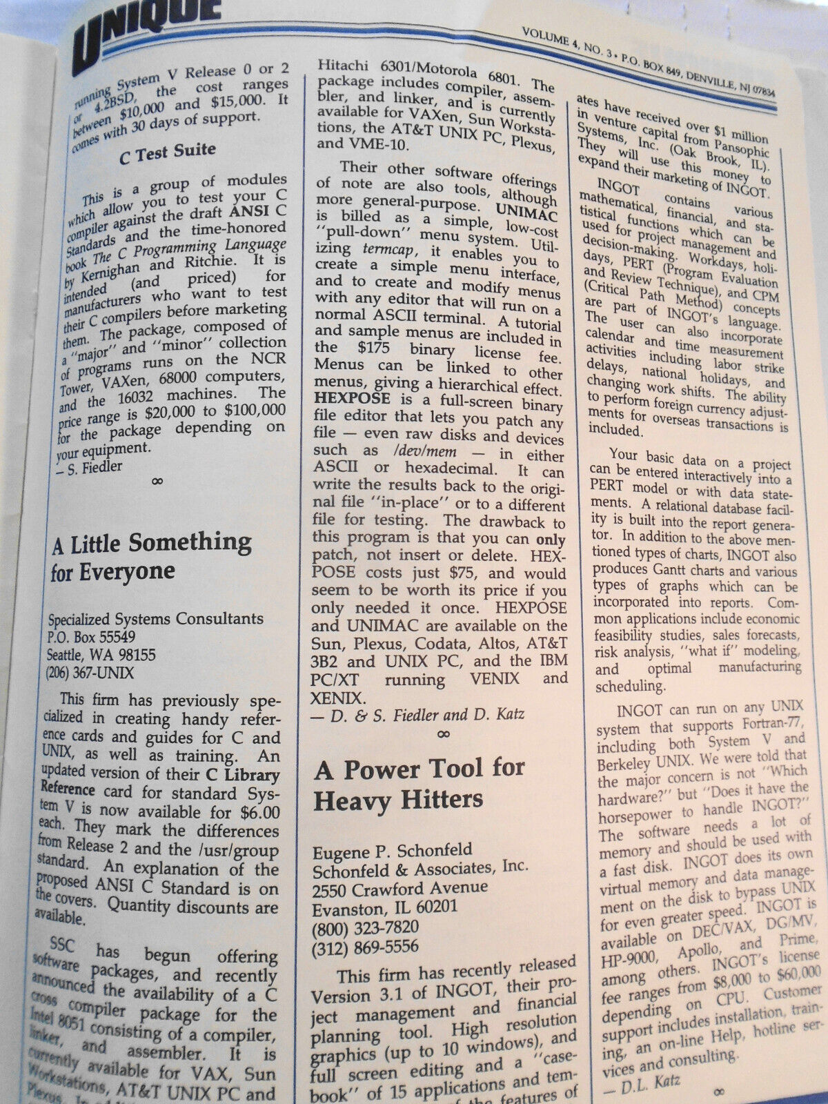 UNIQUE,  Vol. 4, No.  3, 1985 - The UNIX System Information Source