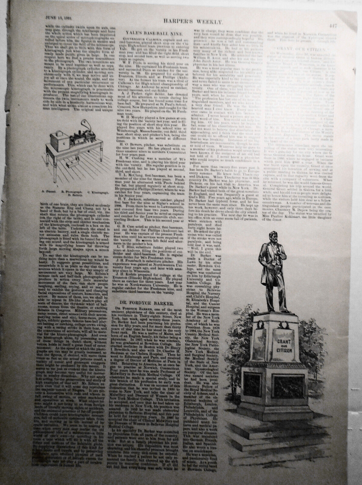 Princeton's Baseball Nine & Yale's Baseball Nine - Harper's Weekly June 13, 1891