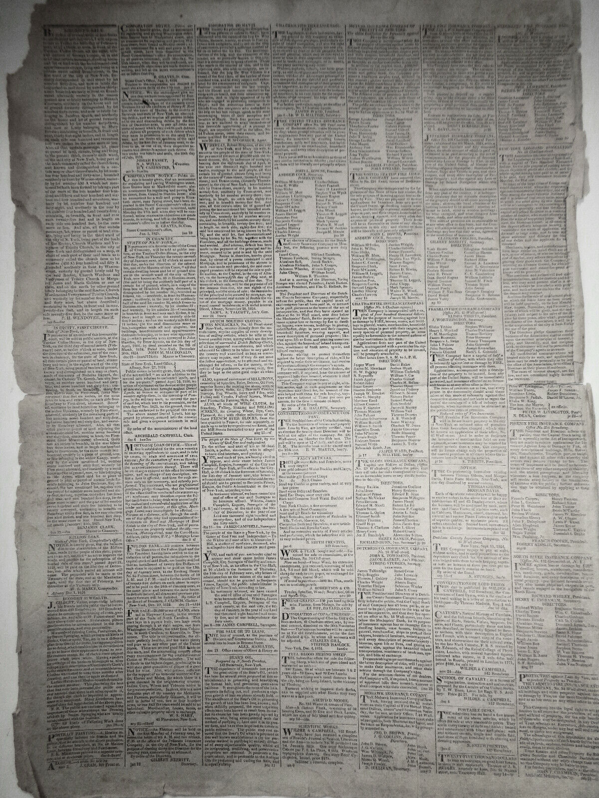Columbian Observer, January 5, 1825 - - NY Governor De Witt Clinton's copy