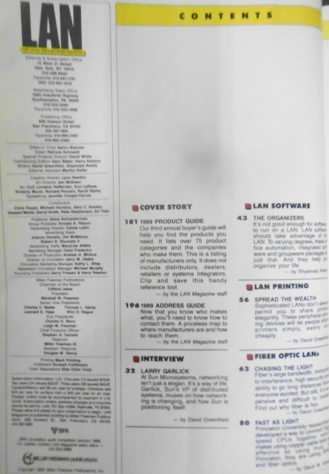 LAN, The Local Area Network Magazine, August 1989 :  Annual Buyer's Guide issue