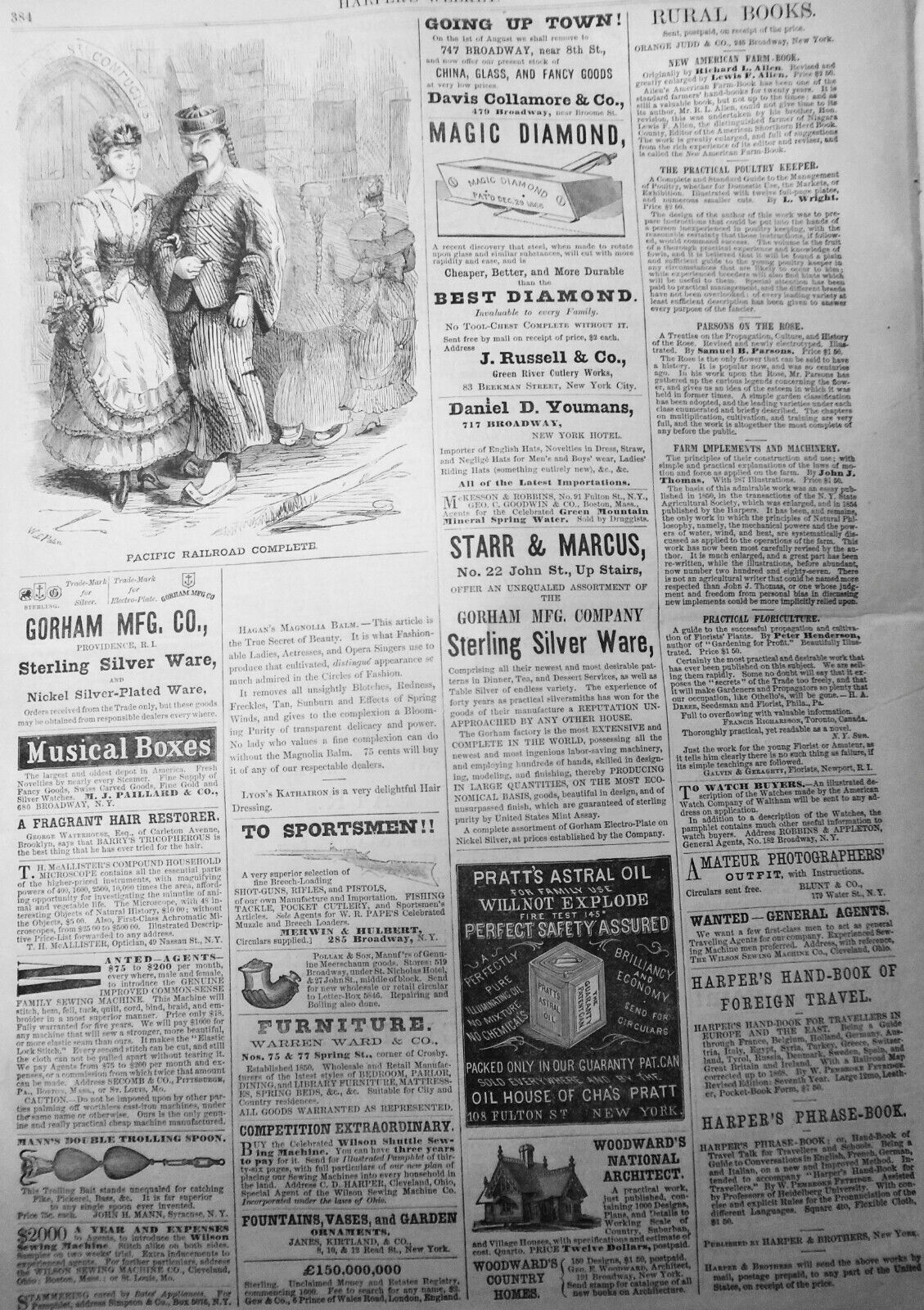 Harper's Weekly, June 12, 1869 - Sea burial ; Pilgrims on Plains; etc - Original