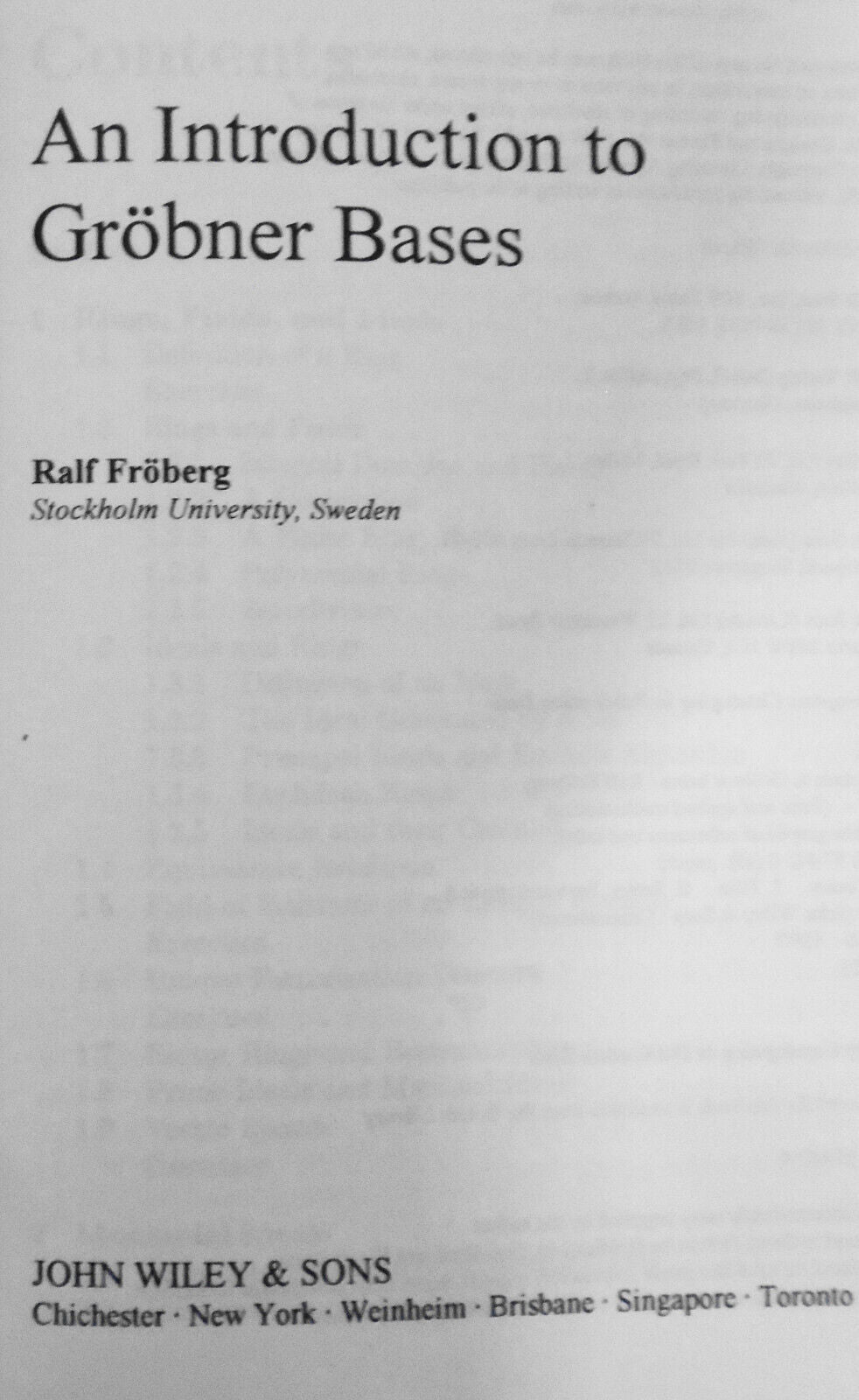 An Introduction to Grobner Bases,  by Ralf Froberg. Hardcover. 1997.