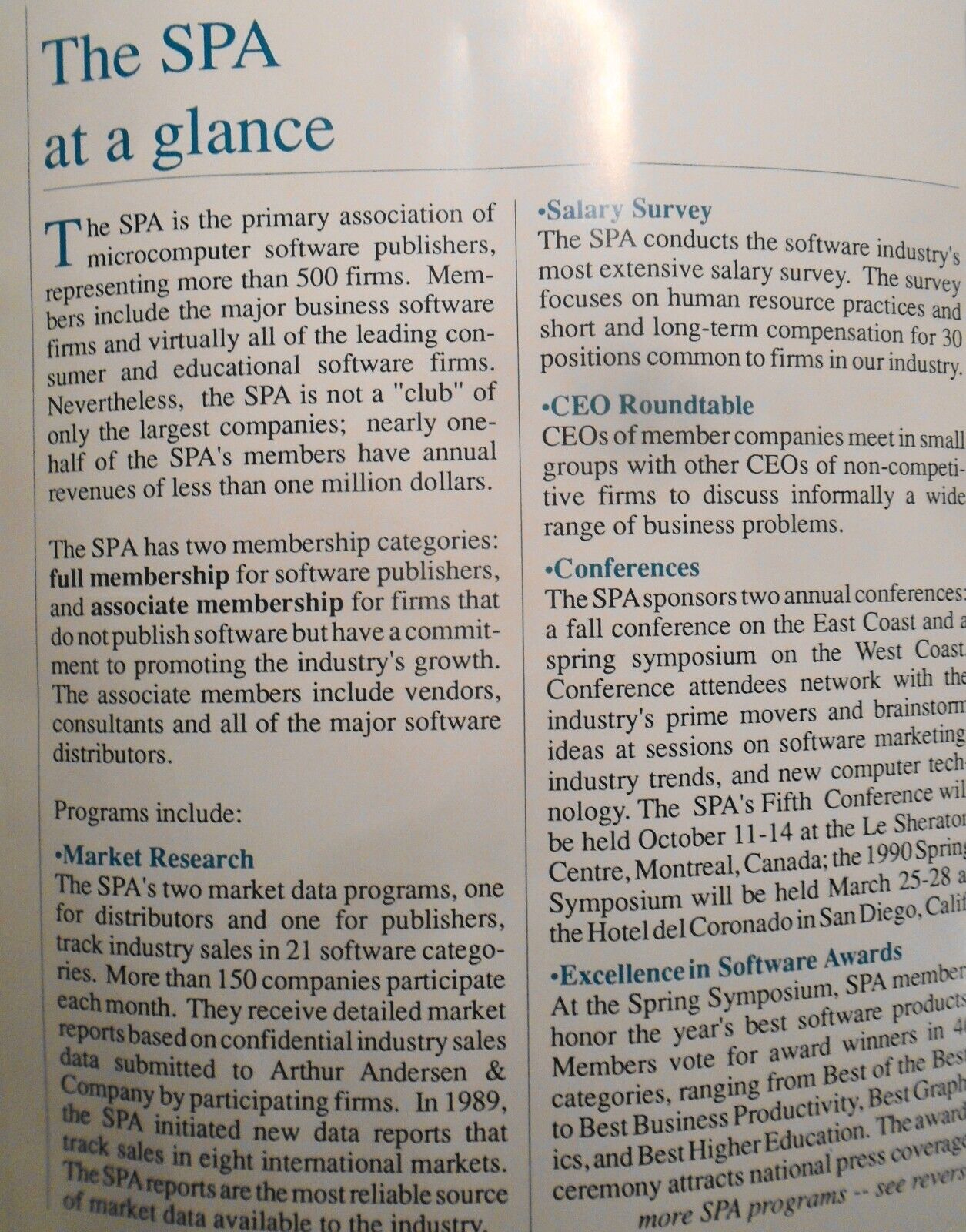 Software Publishers Association Membership Application and Literature - 1989