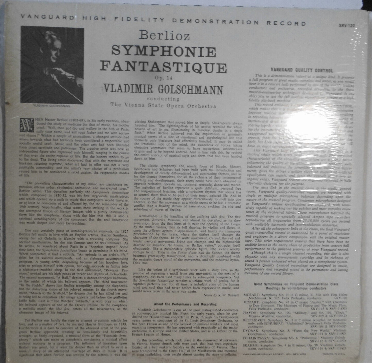 SEALED Berlioz: Symphonie Fantastique Op 14  Golschmann Vienna State SRV-120 LP