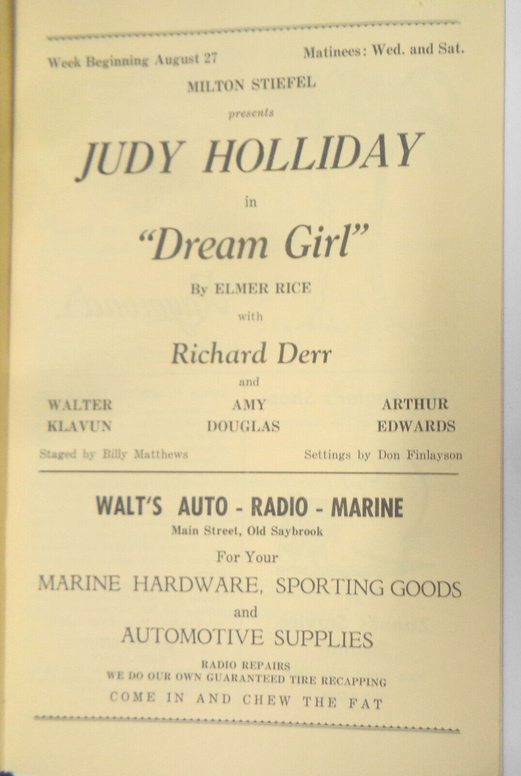 Judy Holiday in Dream Girl by Elmer Rice, Ivoryton Playhouse Program, 1951