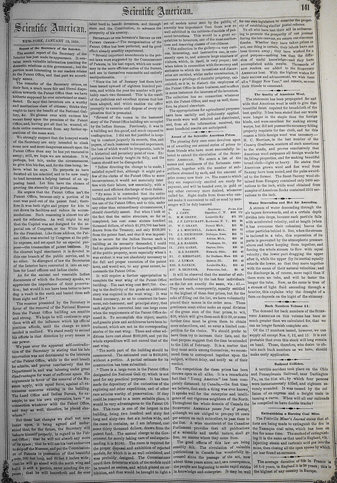 Scientific American, January 12, 1856. New system of Numeration and Measurement