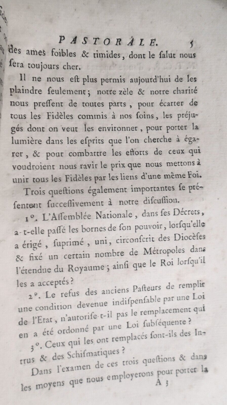 1791 Lettre pastorale de monsieur l'évêque métropolitain de Paris J-B J Gobel