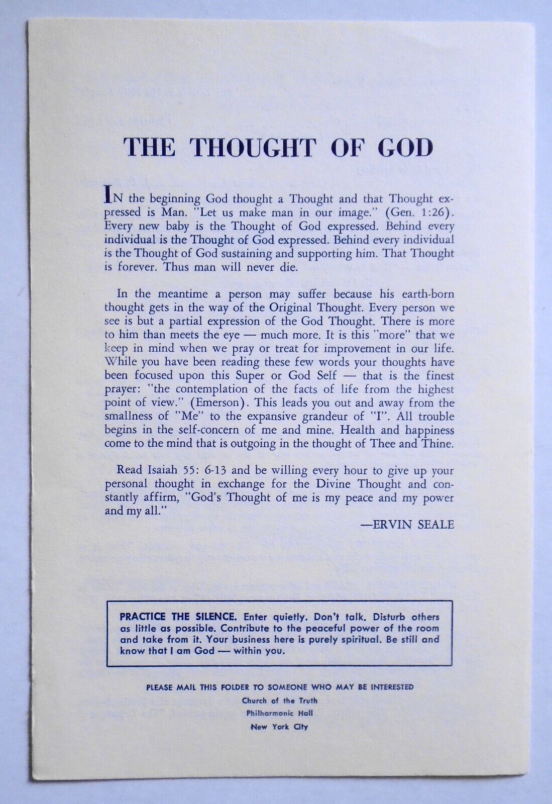 Dr. Ervin Seale - Church Of The Truth -  3 Programs, 1967-68 Lincoln Center, NYC