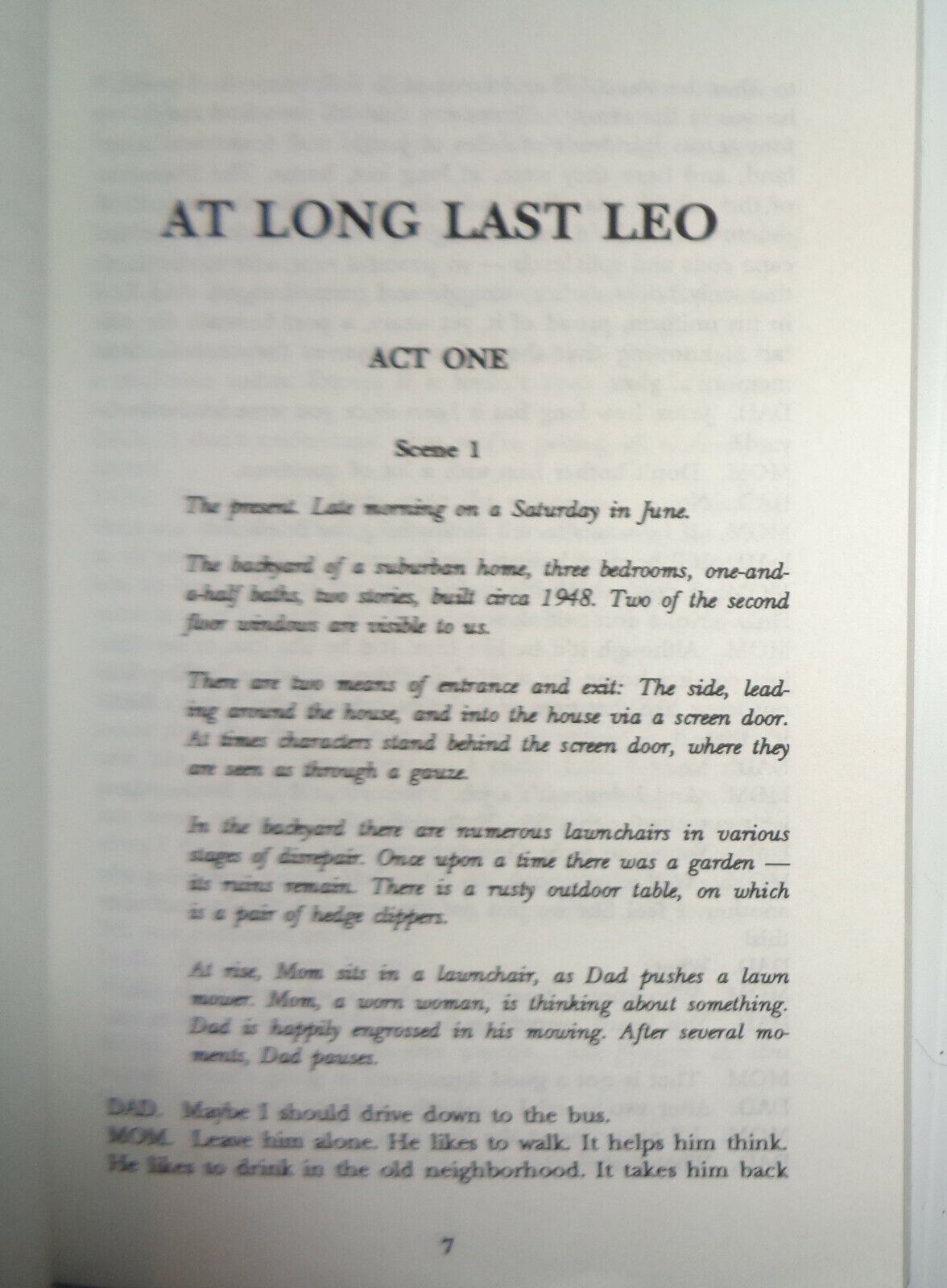 At long last Leo, by Mark Stein. 1987. Dramatists Play Service