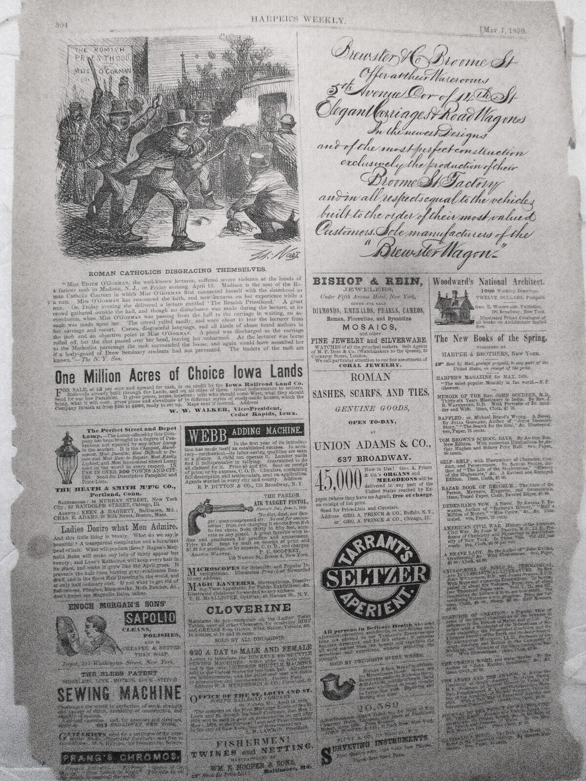 Roman Catholics Disgracing Themselves, by Th. Nast. Harper's Weekly, May 7, 1870
