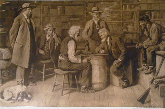 Checkers Game, by A. B. Frost -- Original. Matted.  19 1/2x 12 3/4  inches. 1906