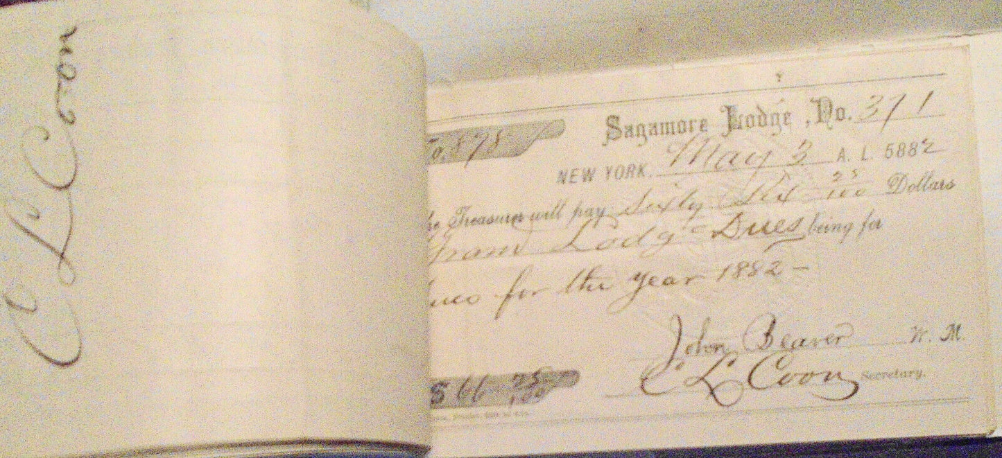 1882 Twenty-four original handwritten receipts - Masonic Sagamore Lodge New York