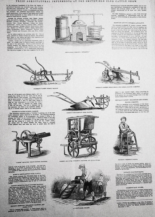 Prize Agricultural Implements at the Smithfield Club Cattle Show 1847.  Original