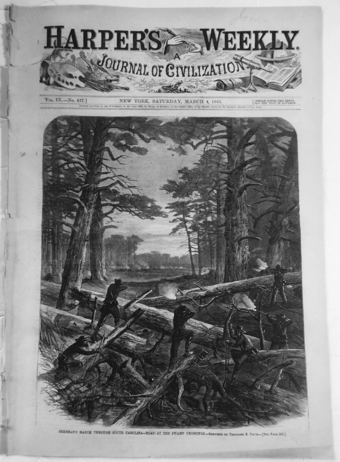 Sherman's march through South Carolina - Harper's Weekly 3/4/1865 Original issue